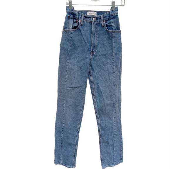 Abercrombie & Fitch 90s Straight Ultra High Rise Curve Love Sz 26/2 Blue Jeans - Picture 1 of 10